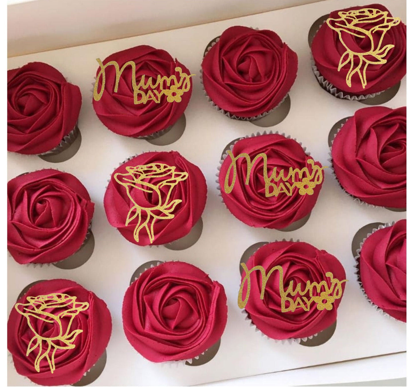 6 pcs Mum's day cupcake topper, rose cupcake topper for Happy mothers day, customisable topper.
