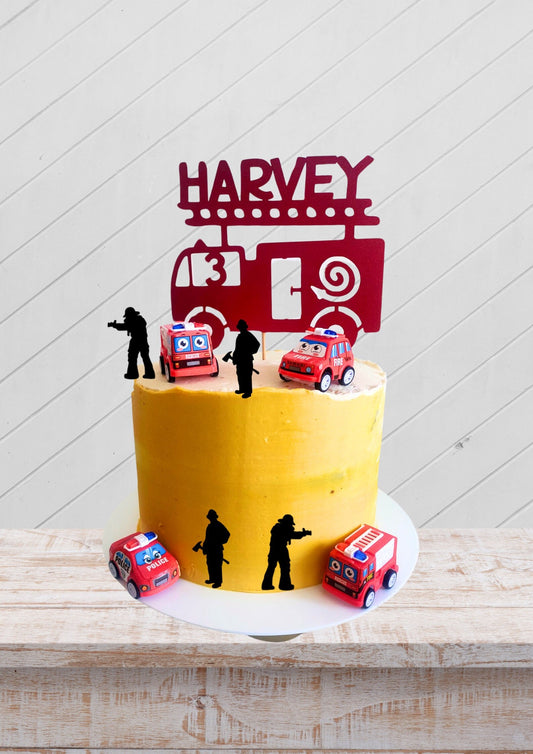 Personalized Fire Truck Cake Topper Custom Birthday Decor with Name & Age Fun Firefighter cake Decoration