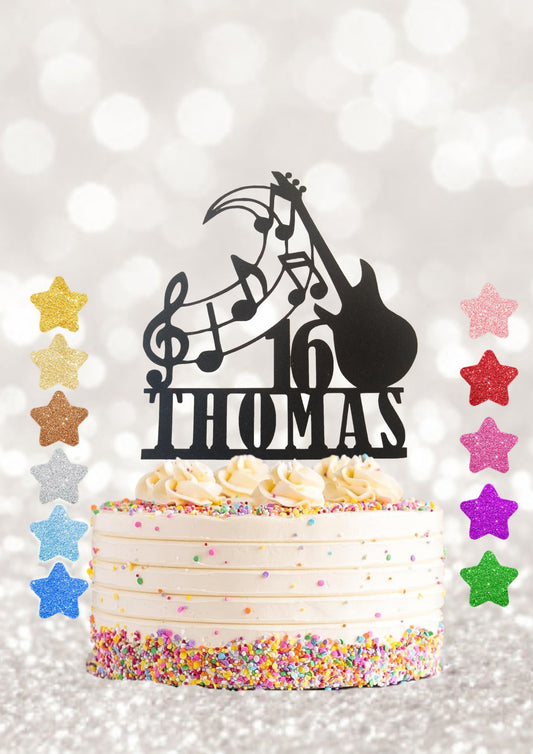 Personalised Name Age Guitar music cake topper, custom cake topper, cake topper, personalised cake topper, glitter party cake topper