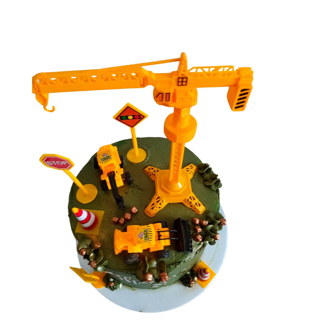 Custom Construction Cake Topper Set Personalized Name and Age Cake Charm Kids Birthday Party Decorations Bulldozer Excavator Theme