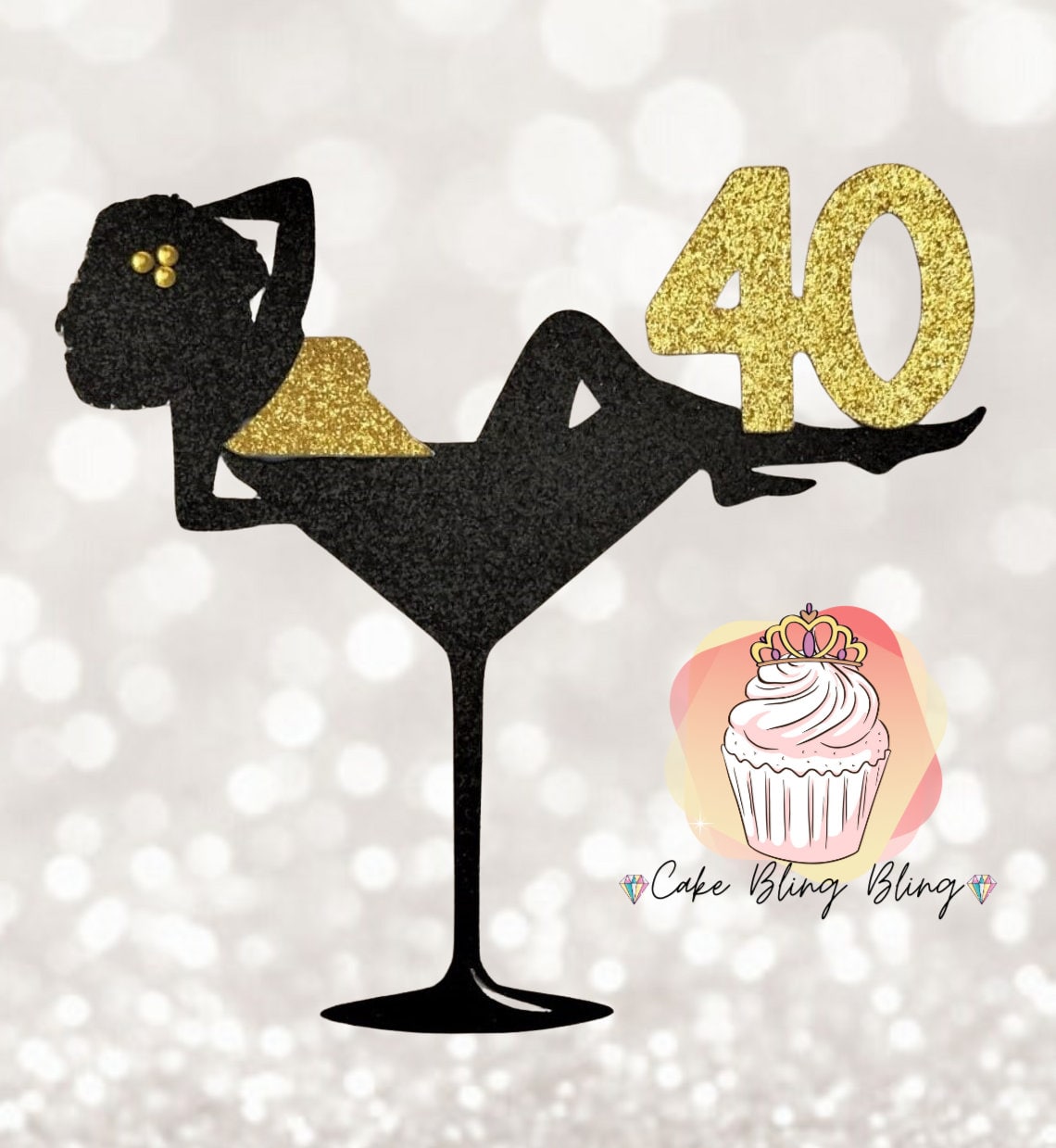 Cocktail Glass Woman with Age Cake Topper party decorations birthday topper personalised age cake topper cake decorations