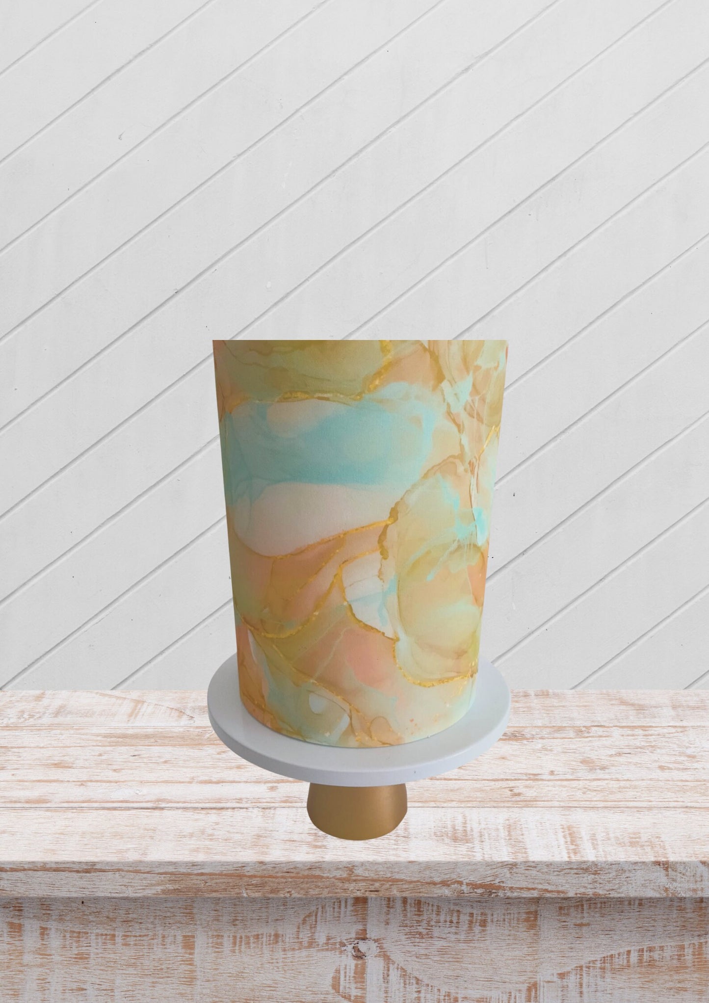 Wrap marble cake, cake topper, yellow marble wrap Icing and Rice paper, cake decoration