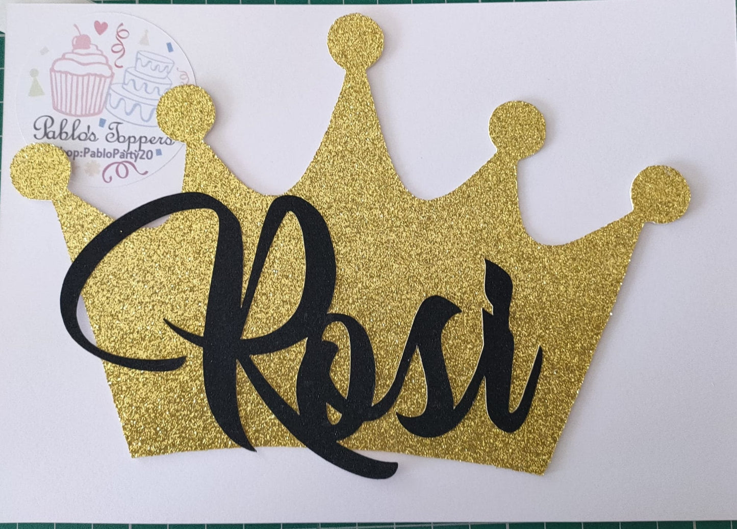 Personalised crown topper, princess crown topper, any name cake tooper, age cake topper, gold glitter crown, birthday cake topper