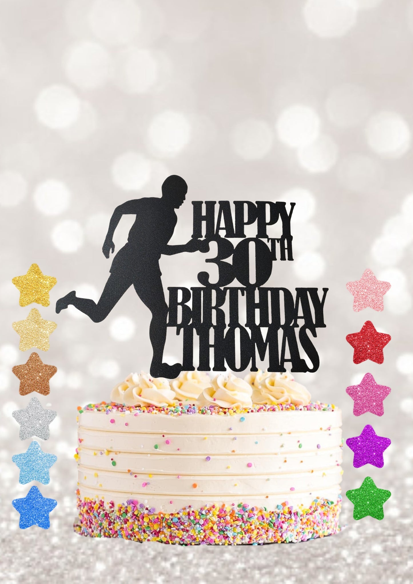 Male running cake topper, personalised with any name an age cake topper, birthday cake topper , cake decoration