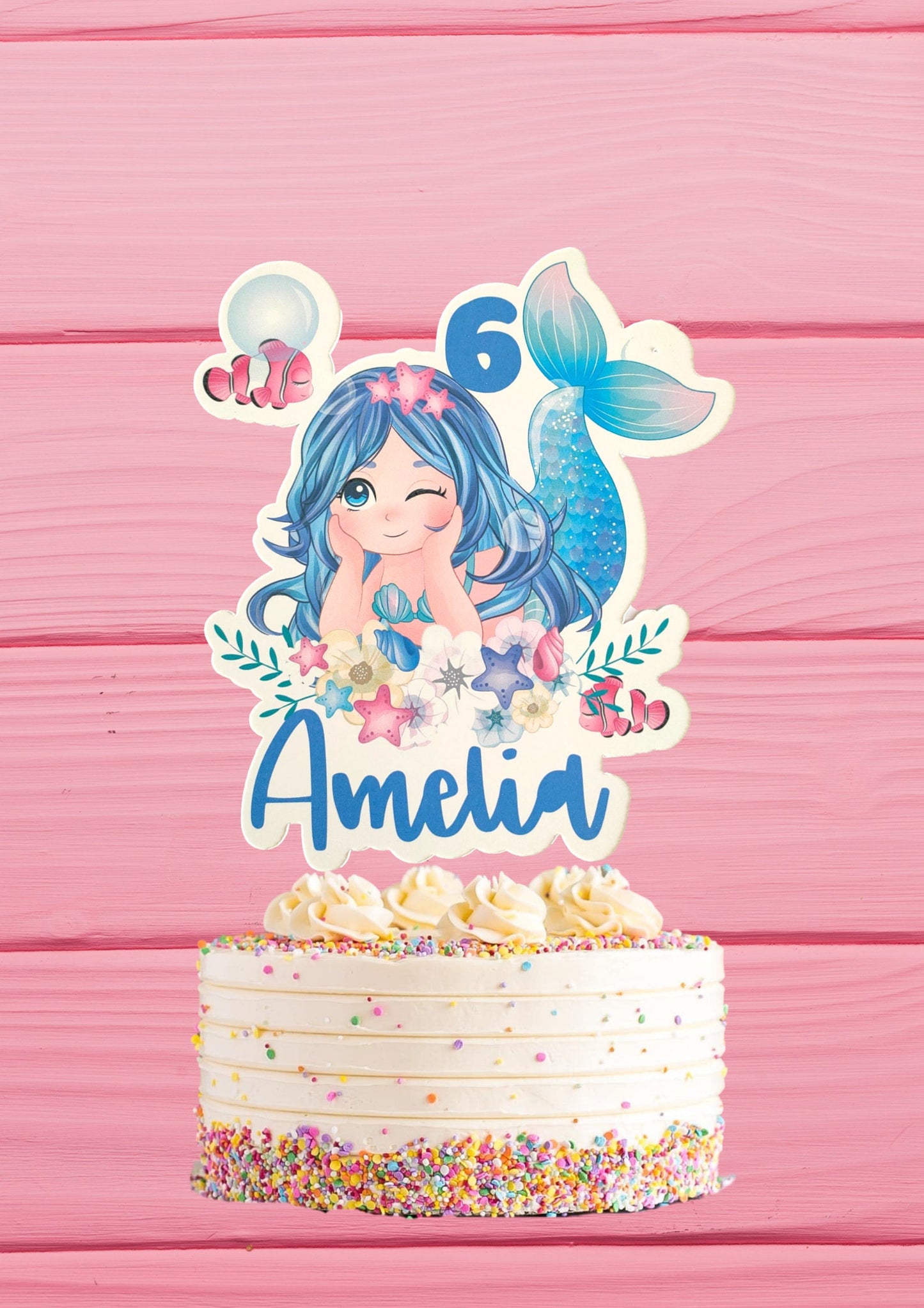 Personalised mermaid cake topper, custom cake topper with any name and age birthday cake topper