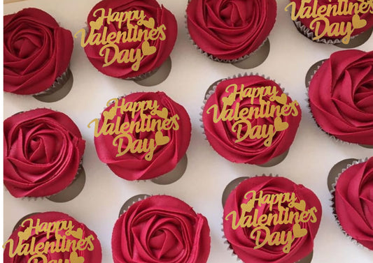 10 pcs Happy Valentines Day Cupcake Toppers -Any Colour - Customisable - love - cake - wedding - anniversary - engaged - valentines