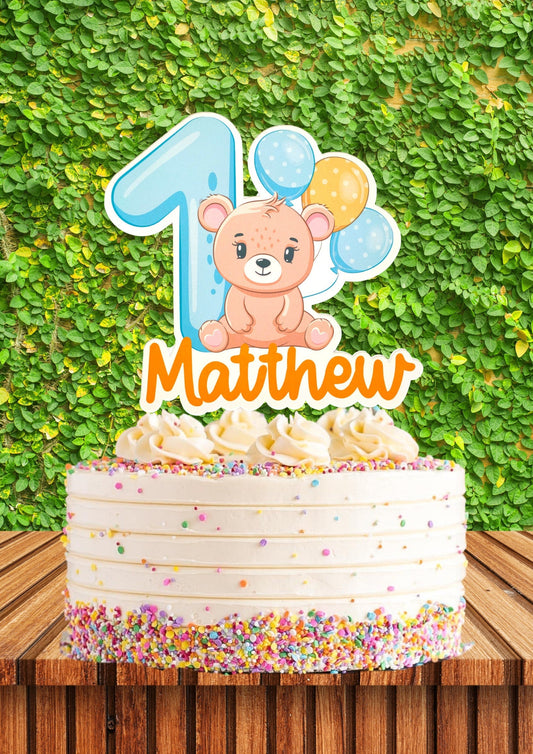 Custom First cake topper, bear cake topper, Birthday cake topper, 2 and 3 cake topper, Personalised cake topper