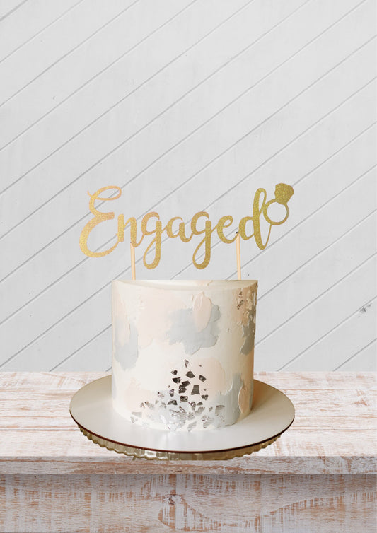 Engaged cake topper, Wedding Cake Topper, Engagement Party Cake Topper, Engaged Ring Cake Topper, Glitter Engagement Cake Topper