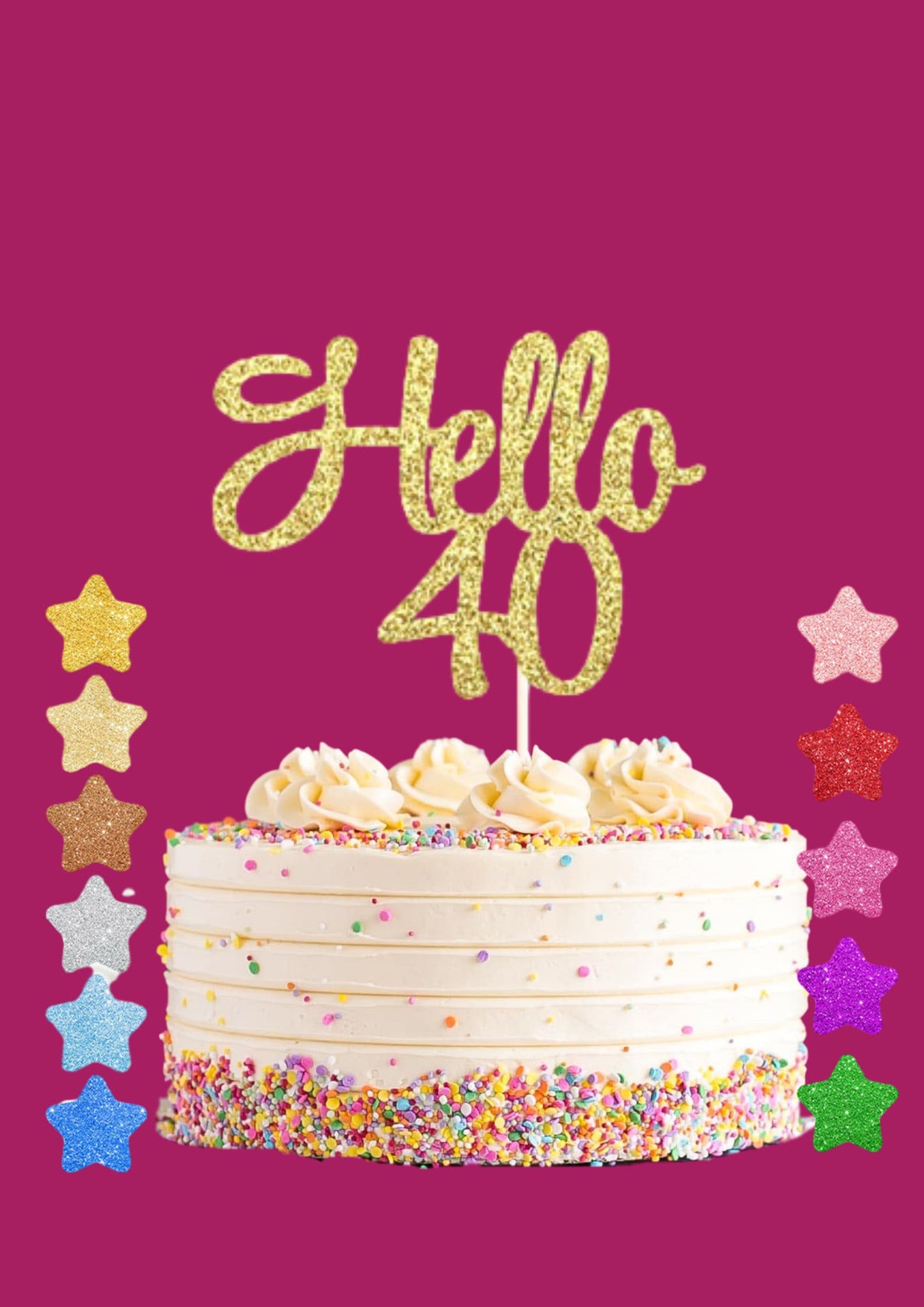 Hello 40 Glitter cake topper, 40th Birthday Cake Topper, 40th Birthday Cake Topper, Birthday Cake, Celebration, Glitter Cake Topper