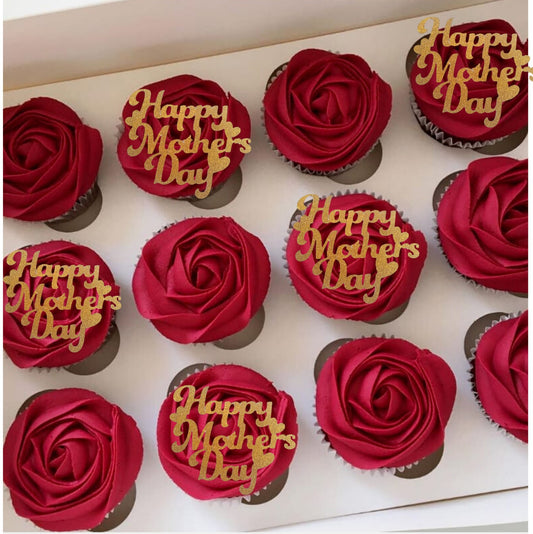 Happy Mothers Day cupcake toppers, mum cake topper, glitter topper, personalised topper customised topper, flower topper decor