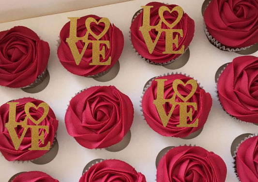 LOVE Cupcake Toppers - Any Colour - Customisable - Valentine’s Day cupcake toppers - love - cake - wedding - anniversary - engaged