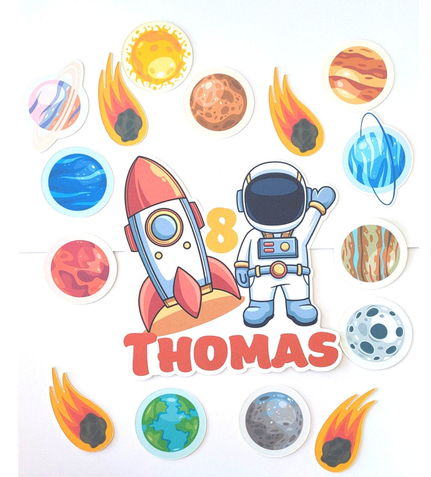 Personalised planets bundle cake toppers, spaceship cake topper, astronauts birthday cake topper, custom cake topper , custom bundle toppers