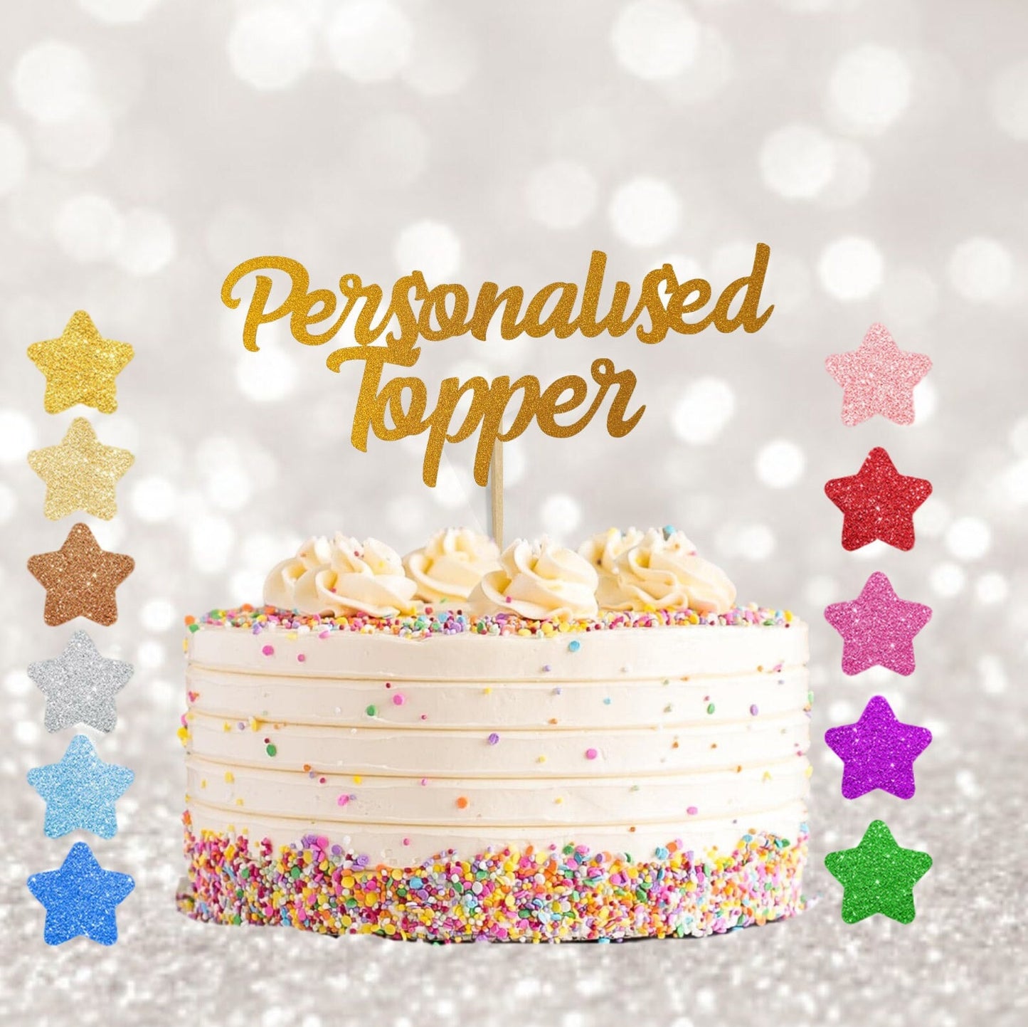 Personalised cake topper with any name and age, glittery cake decoration, birthday cake topper