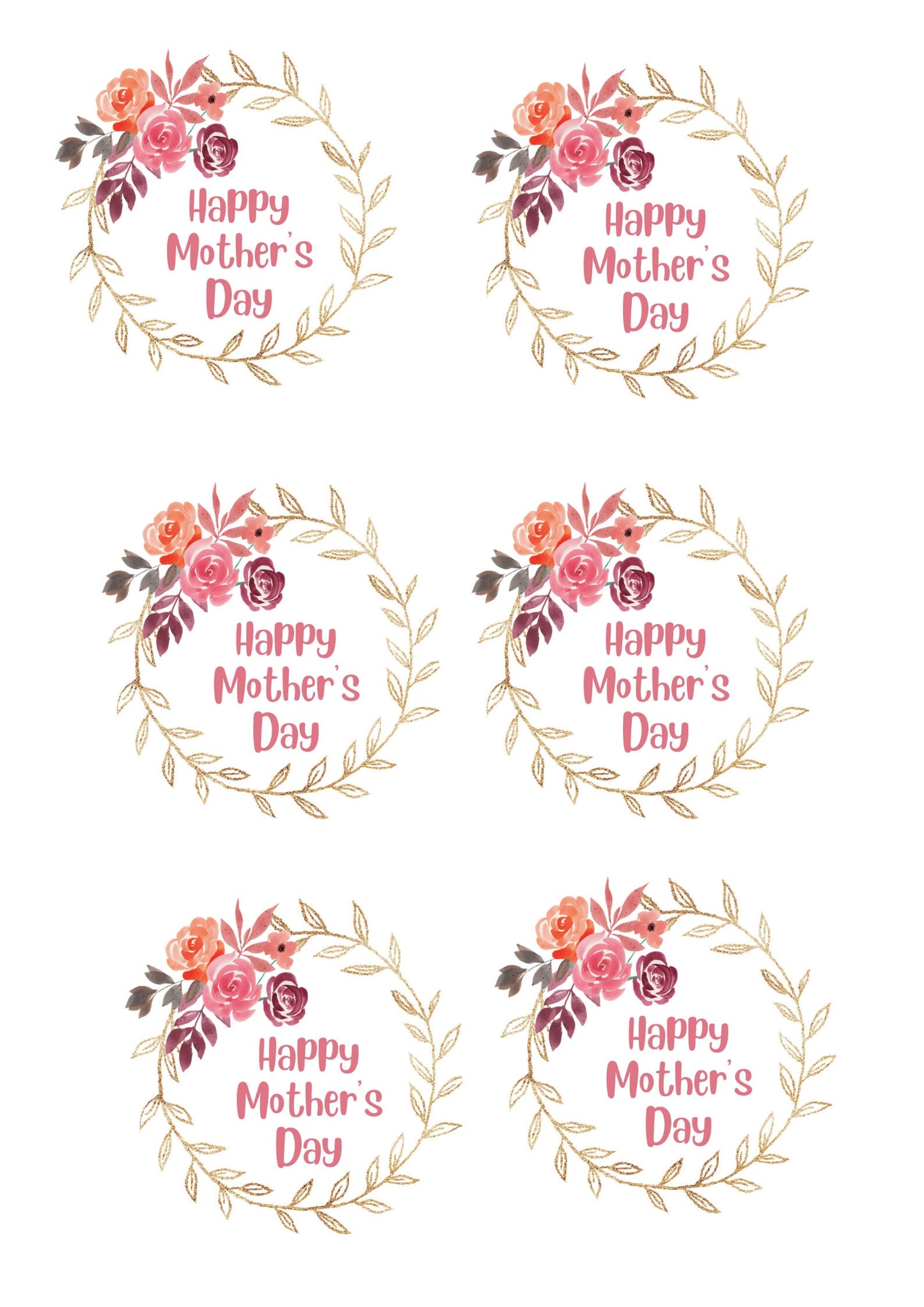 Happy Mother's Day Edible Topper Cupcake Decoration