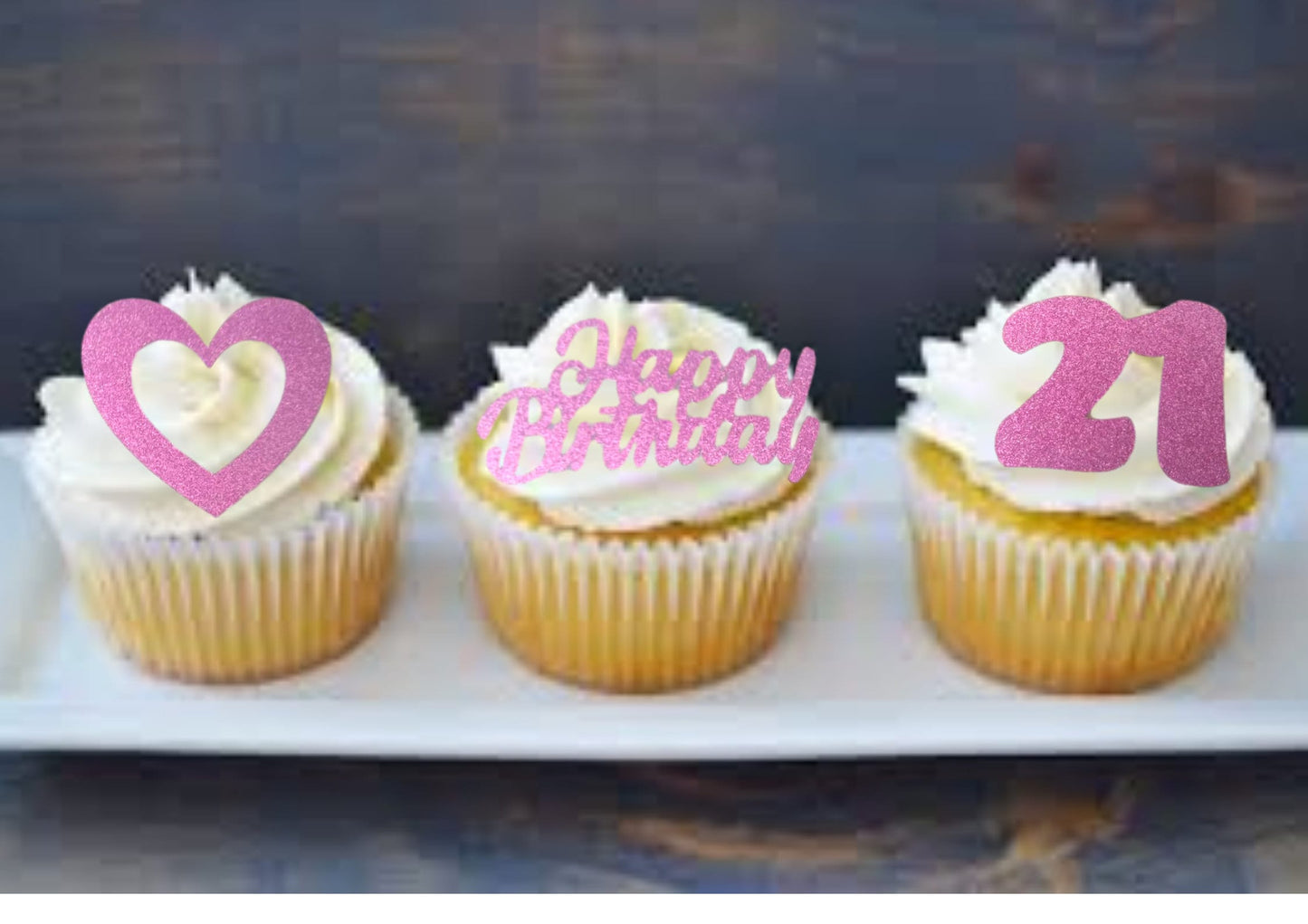 happy birthday cupcake topper, age cupcake topper, heart cupcake topper, any name cupcake topper, glitter cupcake topper