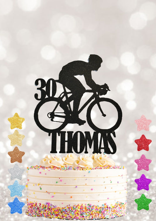 cyclist cake topper, cycle cake topper, birthday cake topper, personalised cake topper