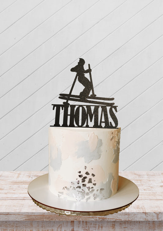 Personalised Skiing Skier cake topper, birthday cake topper and cake decoration with any name