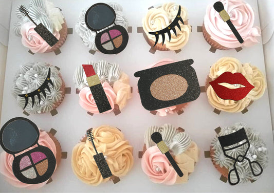 Makeup cupcake toppers, Birthday cupcake decoration, Makeup topper