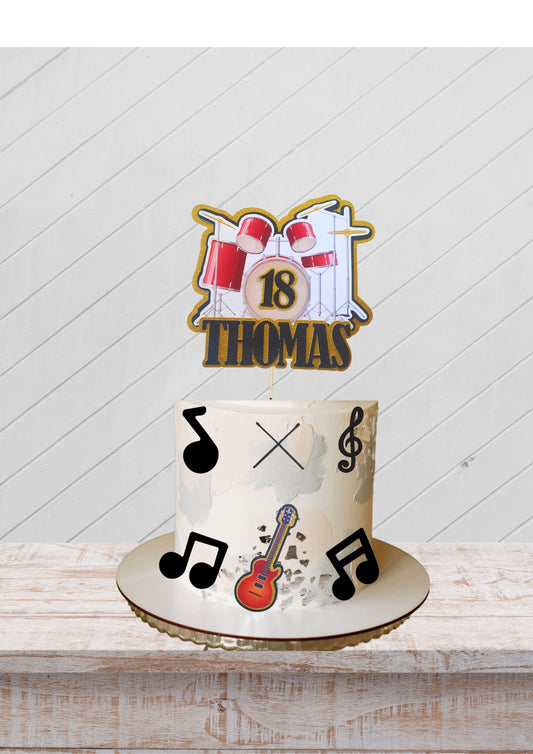 Custom Drum Cake Topper Musician Birthday Decoration Personalized Music Theme Party Décor Musical Celebration Centrepiece