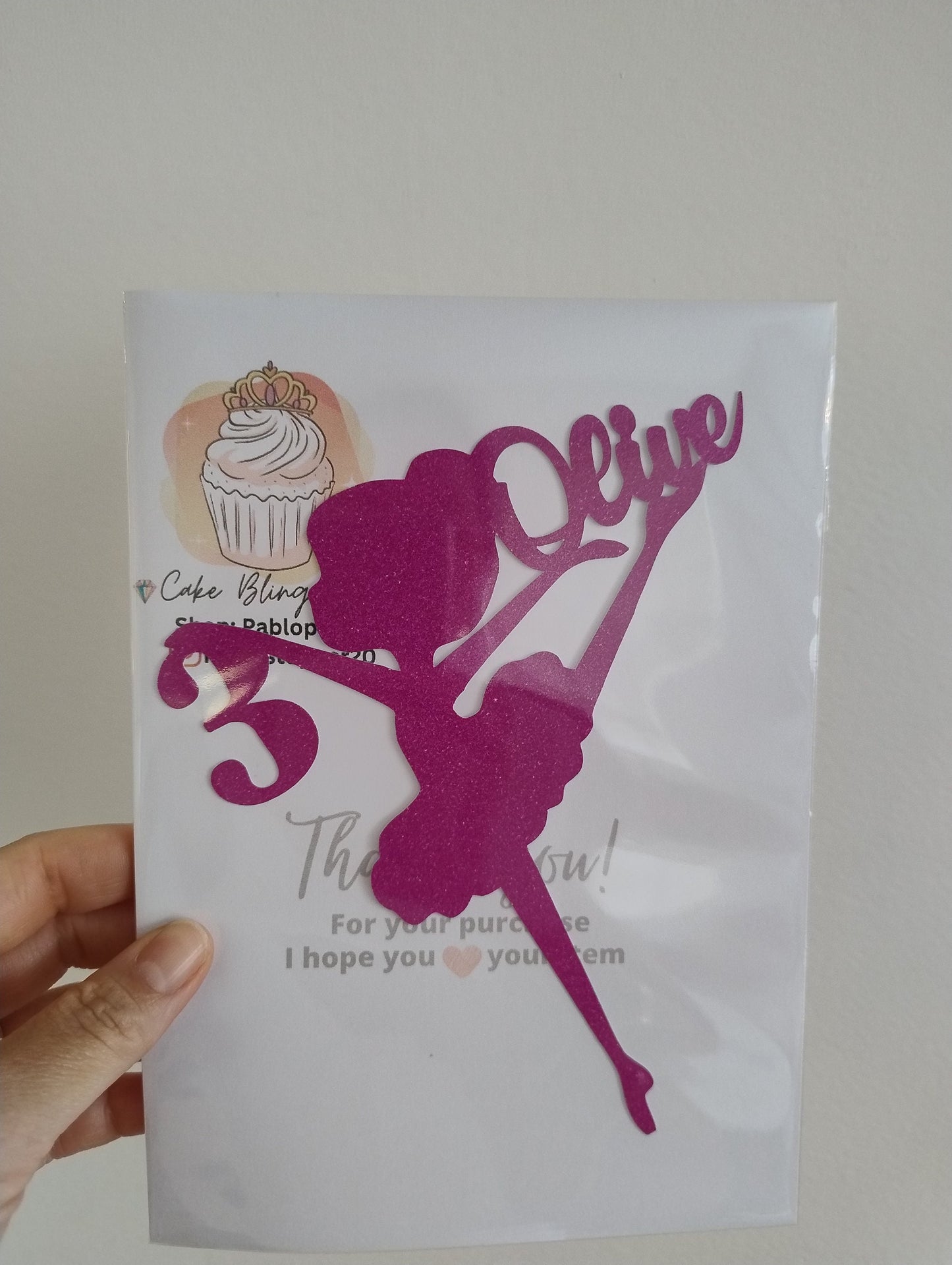 Custom ballerina, any name and age topper, glitter cake topper ballerina birthday