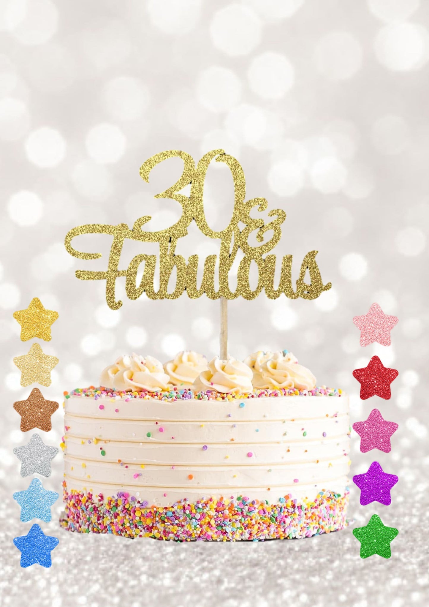 60 fabulous glitter cake topper, 30,40,50,60 birthday cake decoration, special birthday, birthday cake topper