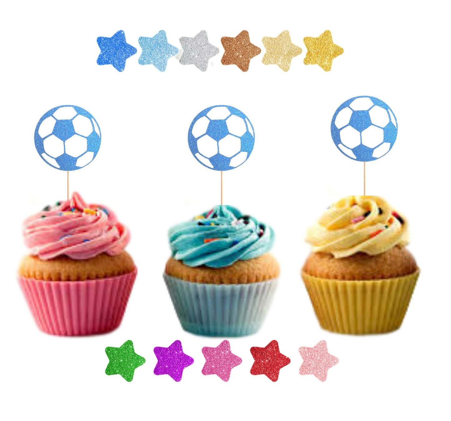 Football cupcake toppers, glitter cupcake topper, birthday cake topper