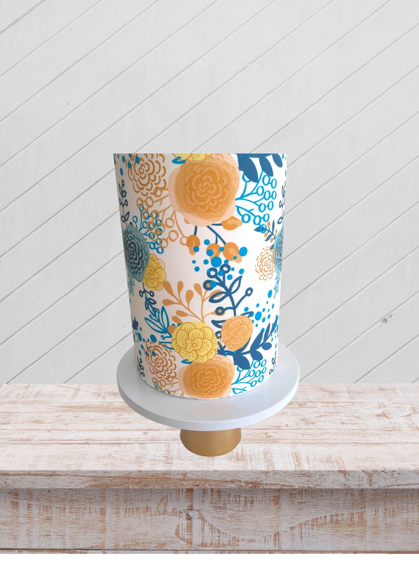 Edible yellow and blue flower cake wrap, Cake Wrap, edible image, icing sheet and rice paper, edible cake wrap