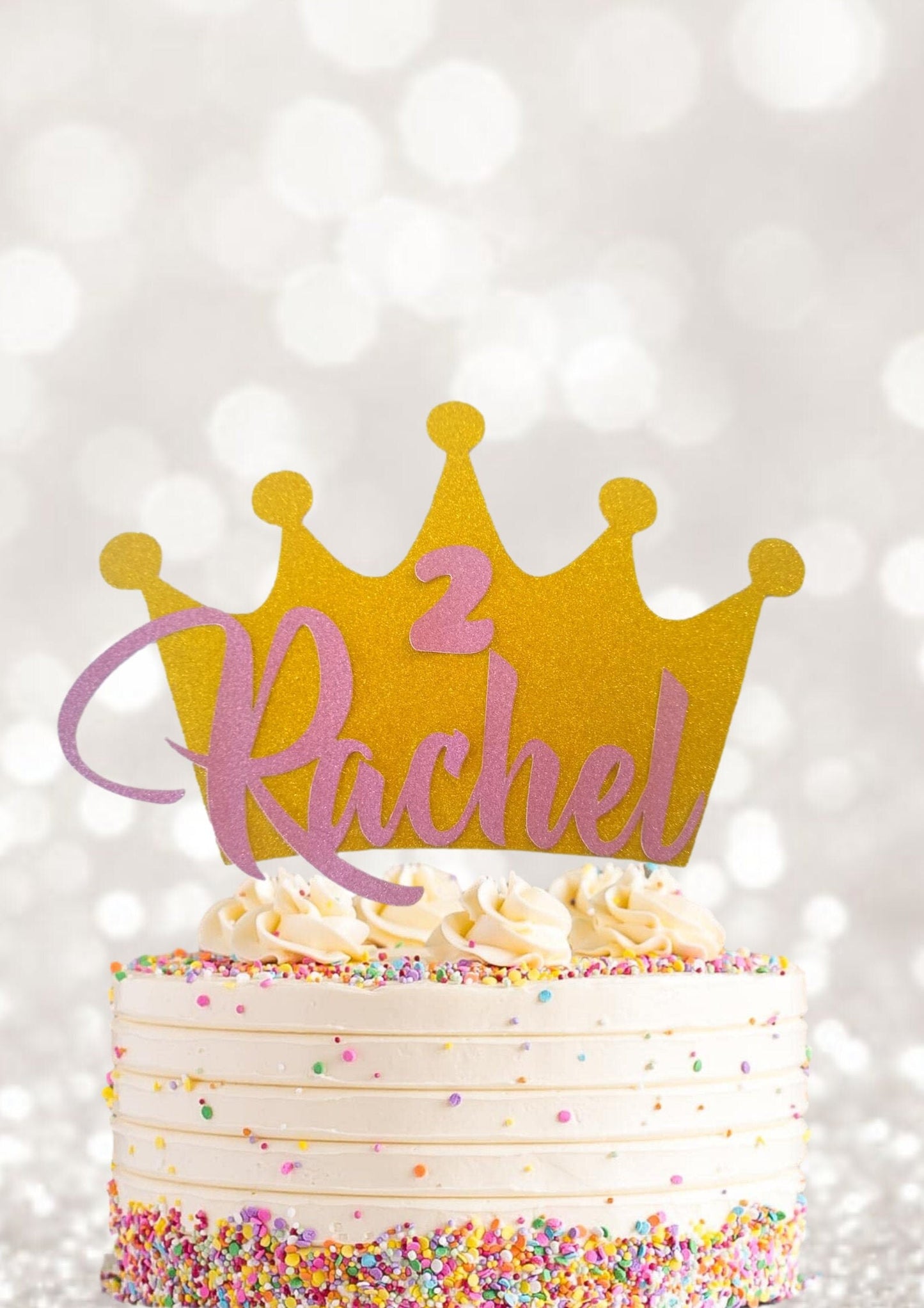 Personalised crown topper, princess crown topper, any name cake tooper, age cake topper, gold glitter crown, birthday cake topper