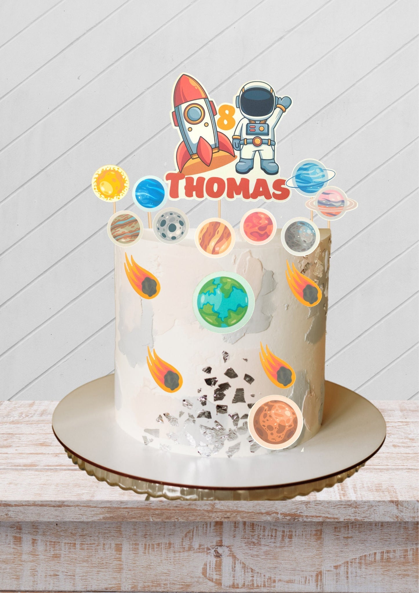 Personalised planets bundle cake toppers, spaceship cake topper, astronauts birthday cake topper, custom cake topper , custom bundle toppers