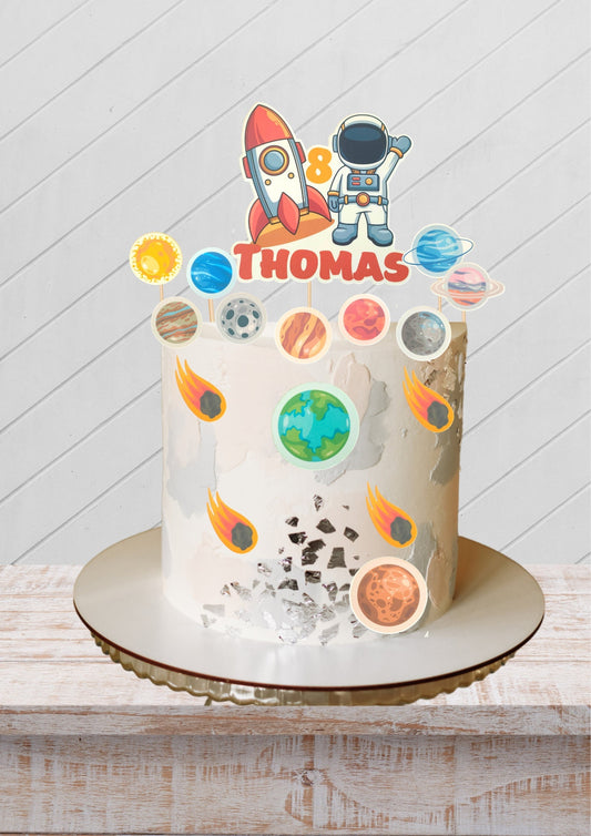 Personalised planets bundle cake toppers, spaceship cake topper, astronauts birthday cake topper, custom cake topper , custom bundle toppers