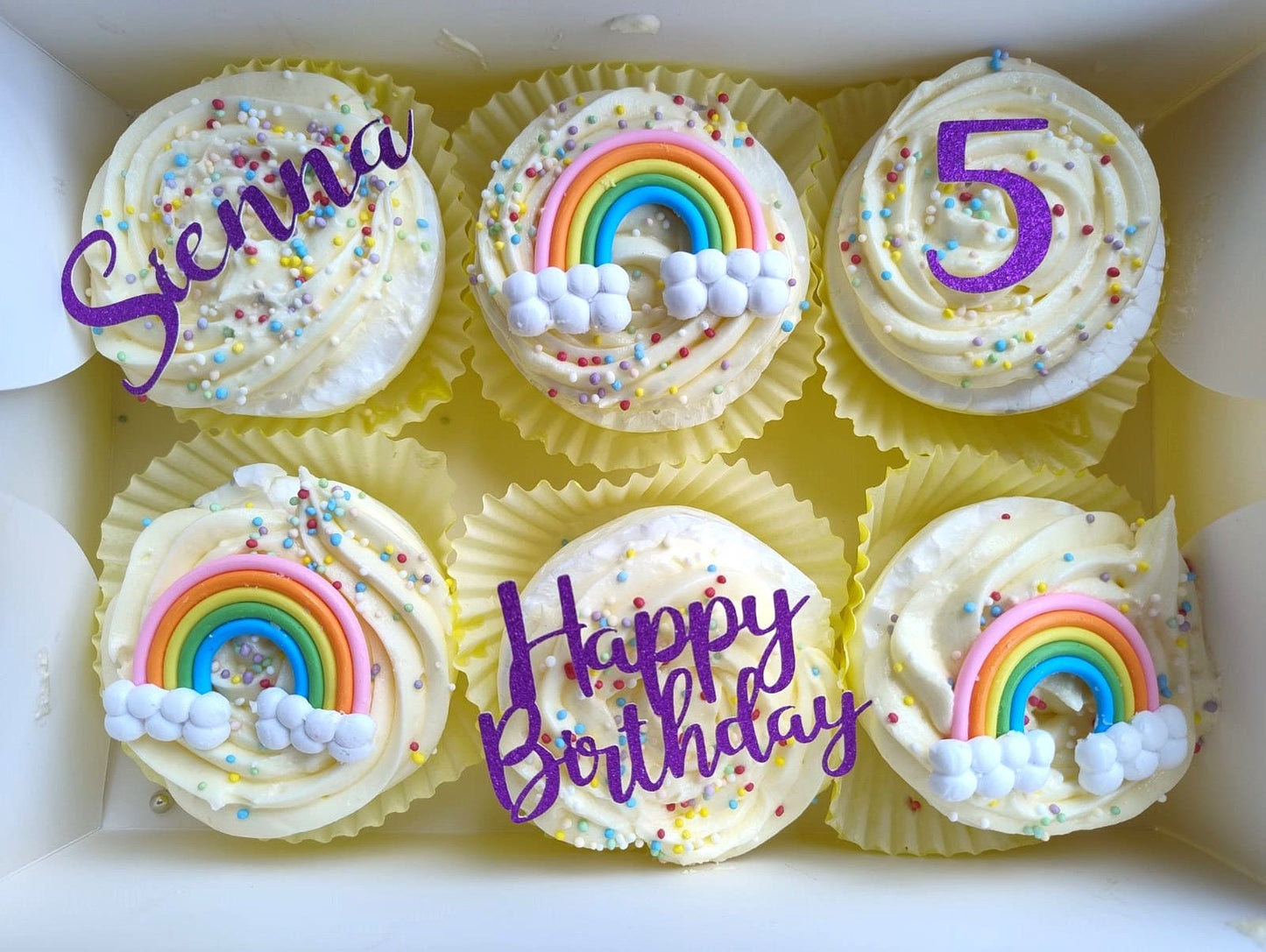 Personalised Rainbow Cupcake Topper Custom Name Birthday Party Decoration Kids Cake Picks Fun Party Supplies