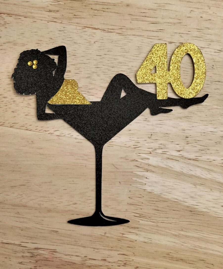 Cocktail Glass Woman with Age Cake Topper party decorations birthday topper personalised age cake topper cake decorations