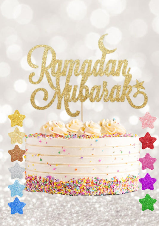 Ramadan Mubarak cake topper, Glitter happy Eid, hajj, ramadan,glitter cake topper,Mubarak cake topper,glitter cake topper,Eid party