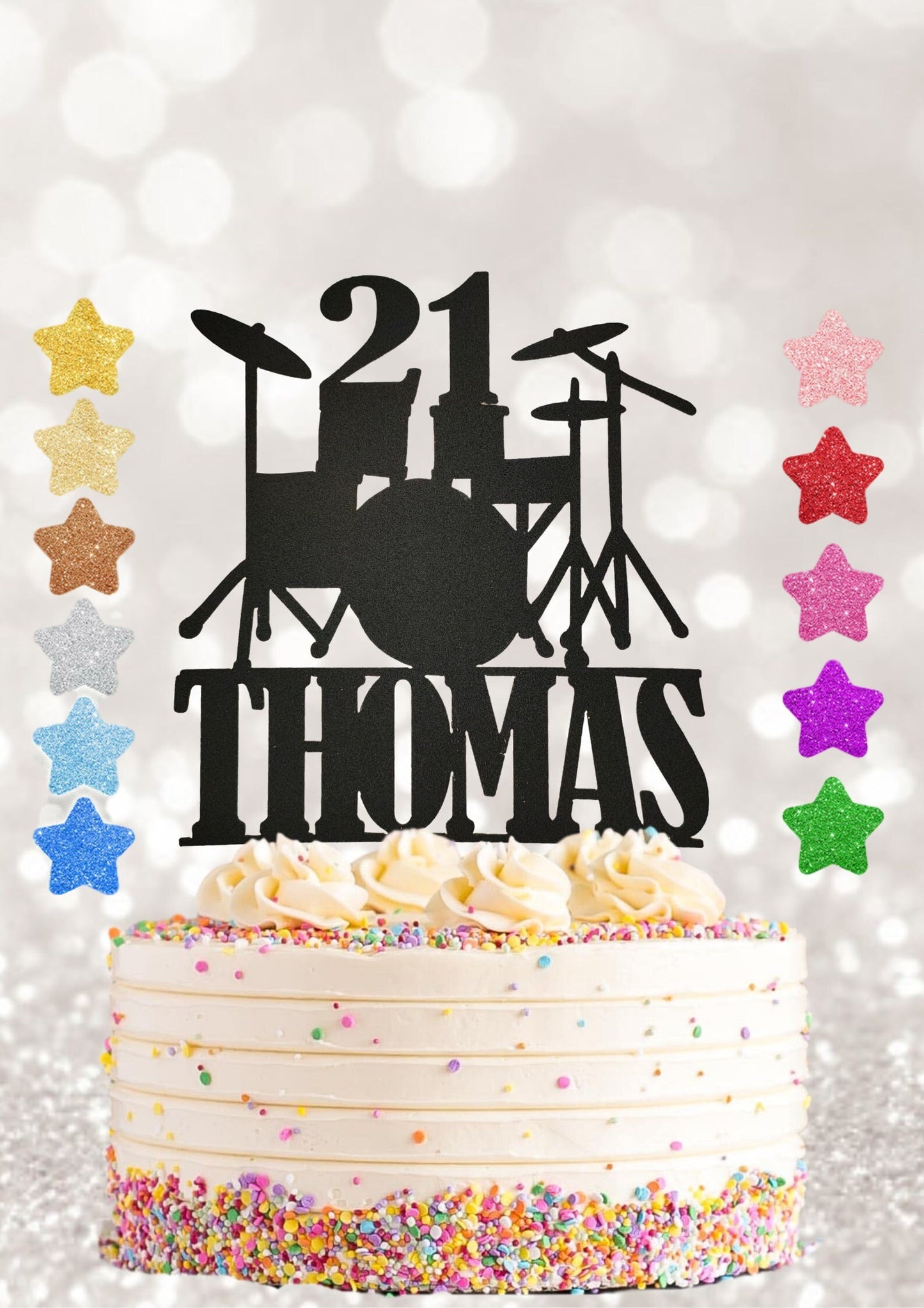 Drums cake topper, personalised cake topper, any name cake topper, any age, Birthday cake topper